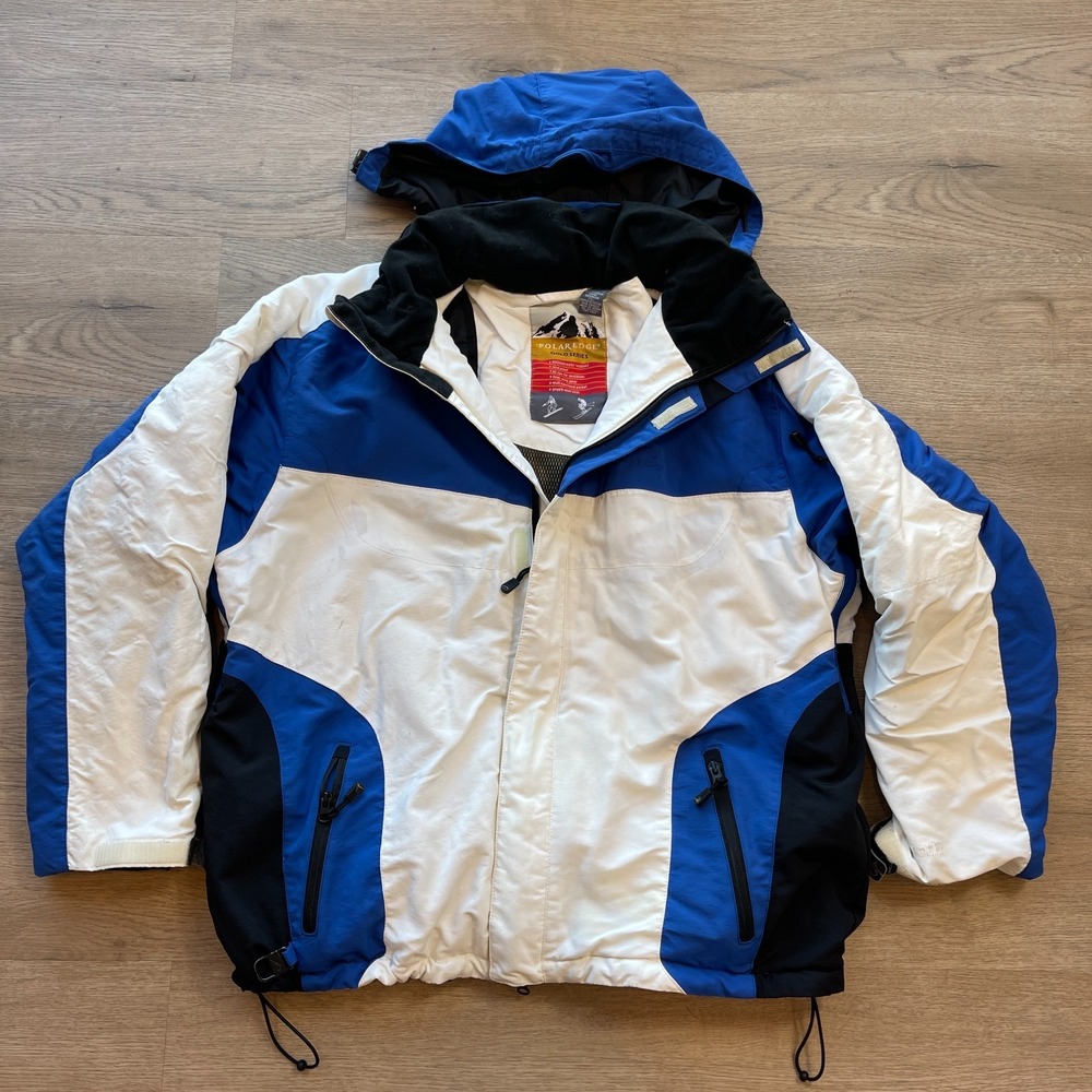 Polar Edge Gold Series Ski Jacket Hooded Blue White Mens Large Winter Snowboard